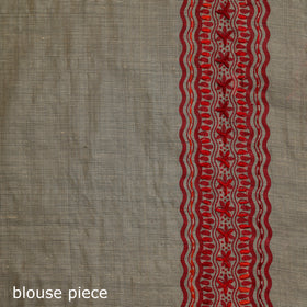 Beige - Bengal Kantha Hand Embroidery Silk Cotton Chapa Work Saree 09