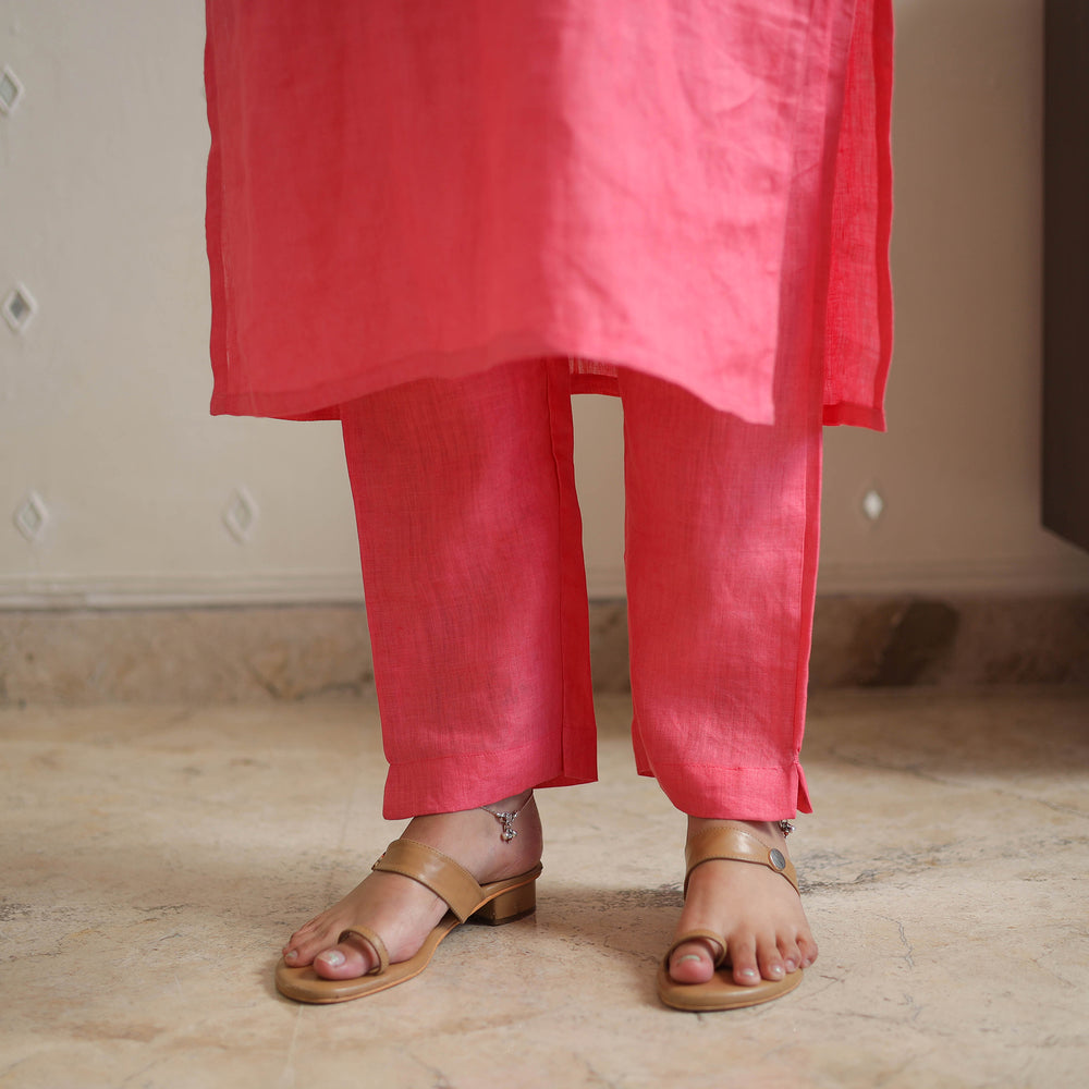 Pink - Bhagalpuri Linen Cotton Plain Kurta Set 06