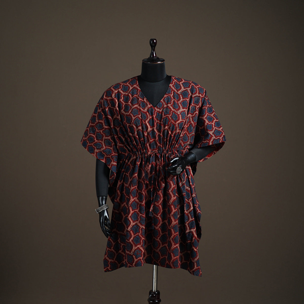 Ajrakh Hand Block Print Natural Dyed Cotton Kaftan (Medium) 74