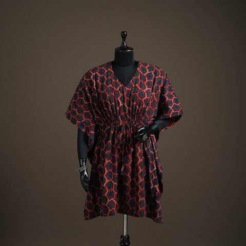 Ajrakh Hand Block Print Natural Dyed Cotton Kaftan (Medium) 74