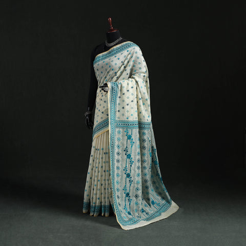 Bengal Kantha Hand Embroidery Silk Cotton Chapa Work Saree 10