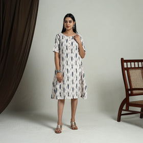  White Flared Cotton Short Pochampally Ikat Dress