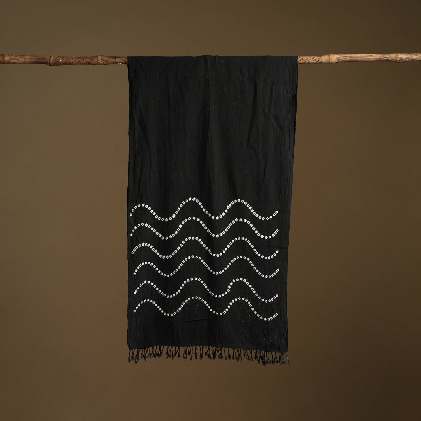 Kutch Handwoven Organic Kala Cotton Bandhani Stole 36