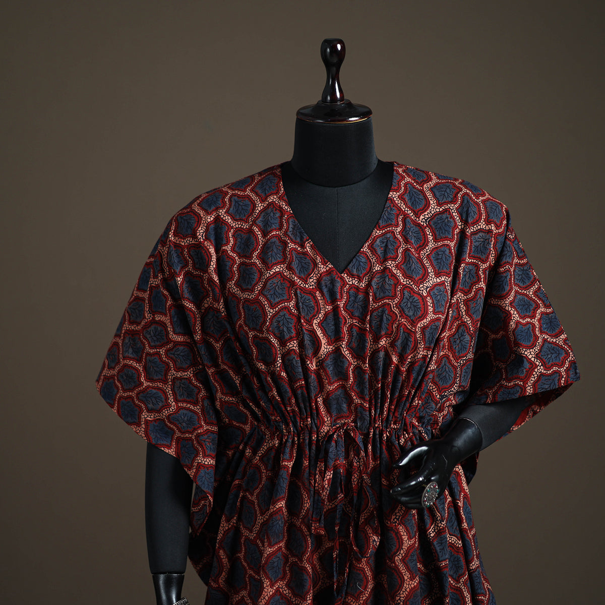 Ajrakh Hand Block Print Natural Dyed Cotton Kaftan (Medium) 74
