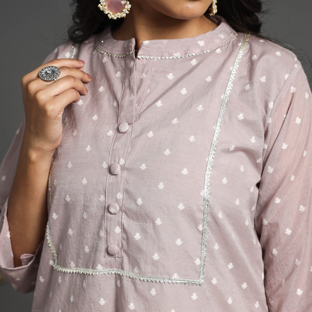 Light Pink - Handwoven Cutwork Cotton Banarasi Kurta 02