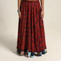 Red - Hand Block Printed Cotton Long Ajrakh Skirt 04