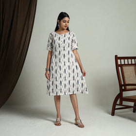  White Flared Cotton Short Pochampally Ikat Dress