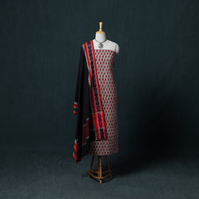 Floral Sanganeri Block Print Cotton Unstitched Dress Material: Kurta, Bottom & Dupatta with Jewellery 04