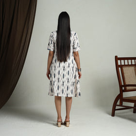  White Flared Cotton Short Pochampally Ikat Dress