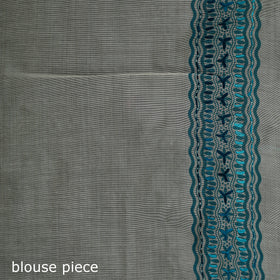 White - Bengal Kantha Hand Embroidery Silk Cotton Chapa Work Saree 10