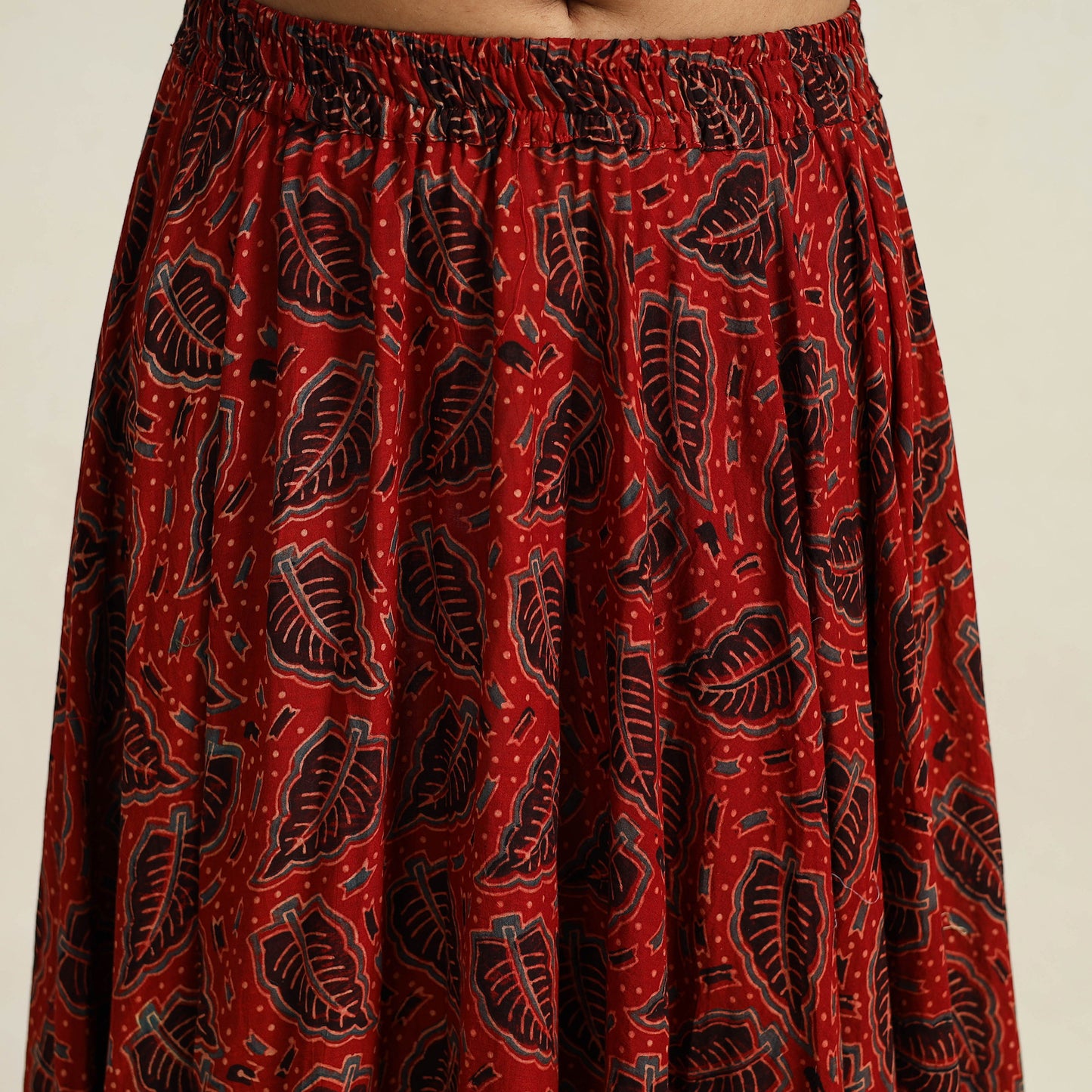 Red - Hand Block Printed Cotton Long Ajrakh Skirt 04