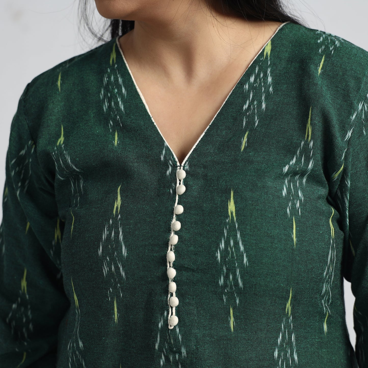 Green - Pochampally Ikat Weave Cotton Straight Kurta