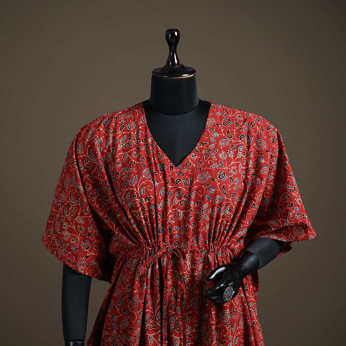 Ajrakh Hand Block Print Natural Dyed Cotton Kaftan (Medium) 75