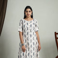  White Flared Cotton Short Pochampally Ikat Dress