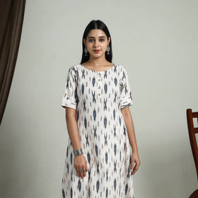  White Flared Cotton Short Pochampally Ikat Dress