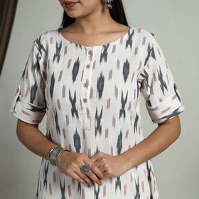 White Flared Cotton Short Pochampally Ikat Dress