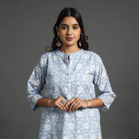 Cornflower Blue - Handwoven Cutwork Cotton Banarasi Kurta 03