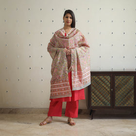  Red Tussar Dupion Silk Handloom Plain Kurta Set 