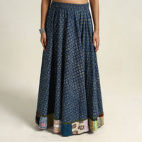 Blue - Hand Block Printed Cotton Long Ajrakh Skirt 05