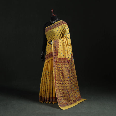 Bengal Kantha Hand Embroidery Silk Cotton Chapa Work Saree 15