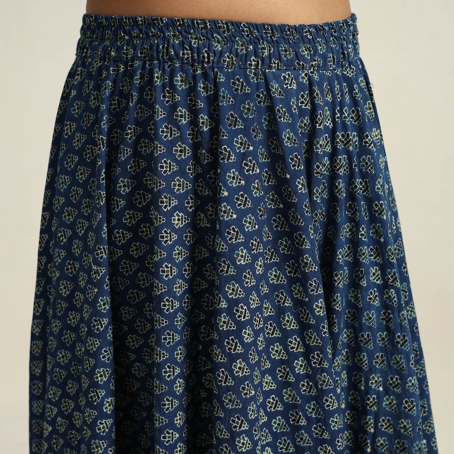 Blue - Hand Block Printed Cotton Long Ajrakh Skirt 05