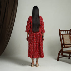 Buy Red Flared Cotton Pochampally Ikat Dress