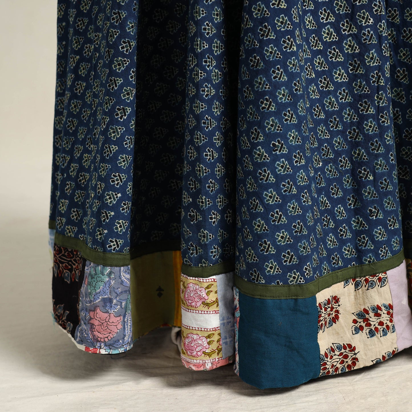 Blue - Hand Block Printed Cotton Long Ajrakh Skirt 05