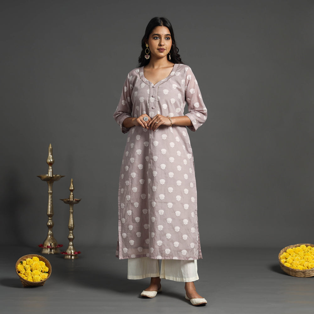 Light Pink - Handwoven Cutwork Cotton Banarasi Kurta 09