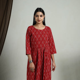 Buy Red Flared Cotton Pochampally Ikat Dress