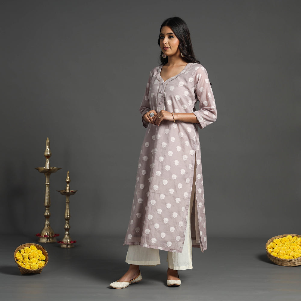 Light Pink - Handwoven Cutwork Cotton Banarasi Kurta 09