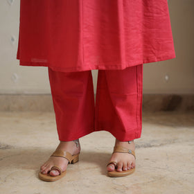  Red Tussar Dupion Silk Handloom Plain Kurta Set 