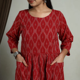 Buy Red Flared Cotton Pochampally Ikat Dress