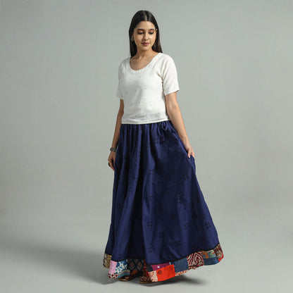 Blue - Jacquard Patchwork 24 Kali Cotton Long Skirt 48