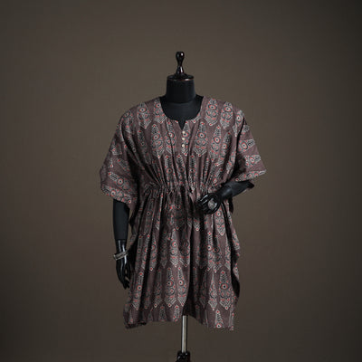 Ajrakh Hand Block Print Natural Dyed Cotton Kaftan (Medium) 77