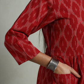 Buy Red Flared Cotton Pochampally Ikat Dress