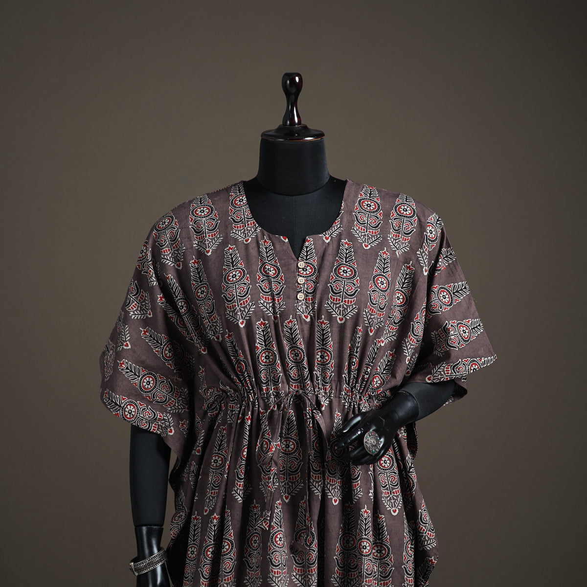 Ajrakh Hand Block Print Natural Dyed Cotton Kaftan (Medium) 77