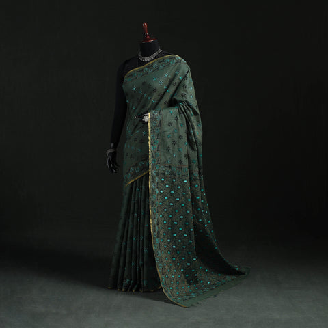 Bengal Kantha Hand Embroidery Silk Cotton Chapa Work Saree 14