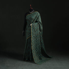 Green - Bengal Kantha Hand Embroidery Silk Cotton Chapa Work Saree 14