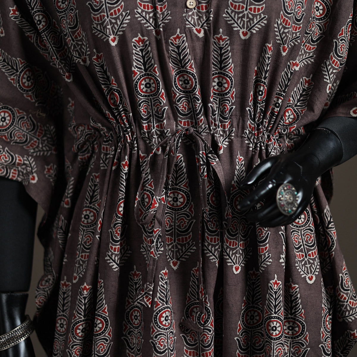 Ajrakh Hand Block Print Natural Dyed Cotton Kaftan (Medium) 77