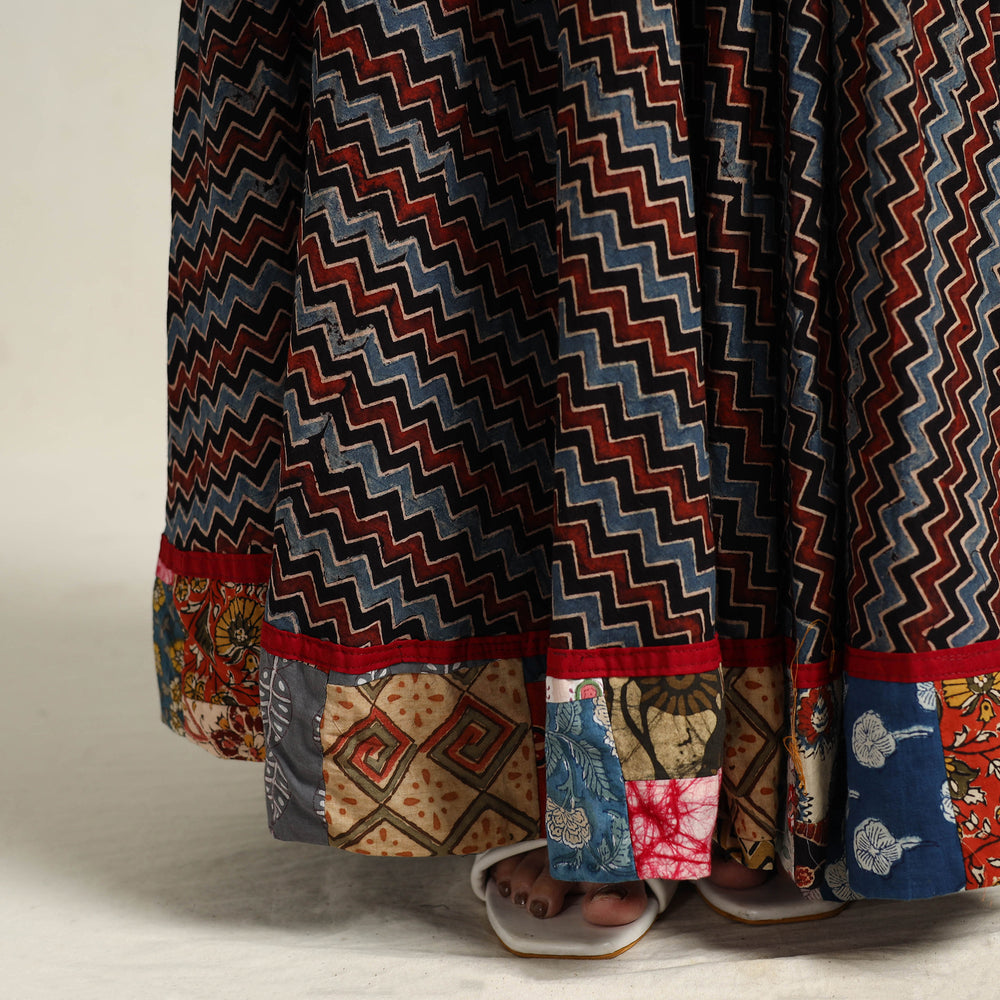 Multicolor - Hand Block Printed Cotton Long Ajrakh Skirt 06