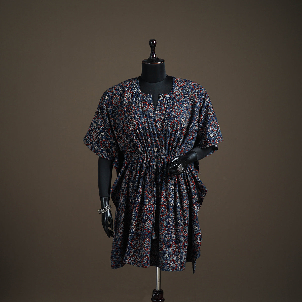 Ajrakh Hand Block Print Natural Dyed Cotton Kaftan (Medium) 78