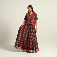 Multicolor - Hand Block Printed Cotton Long Ajrakh Skirt 07