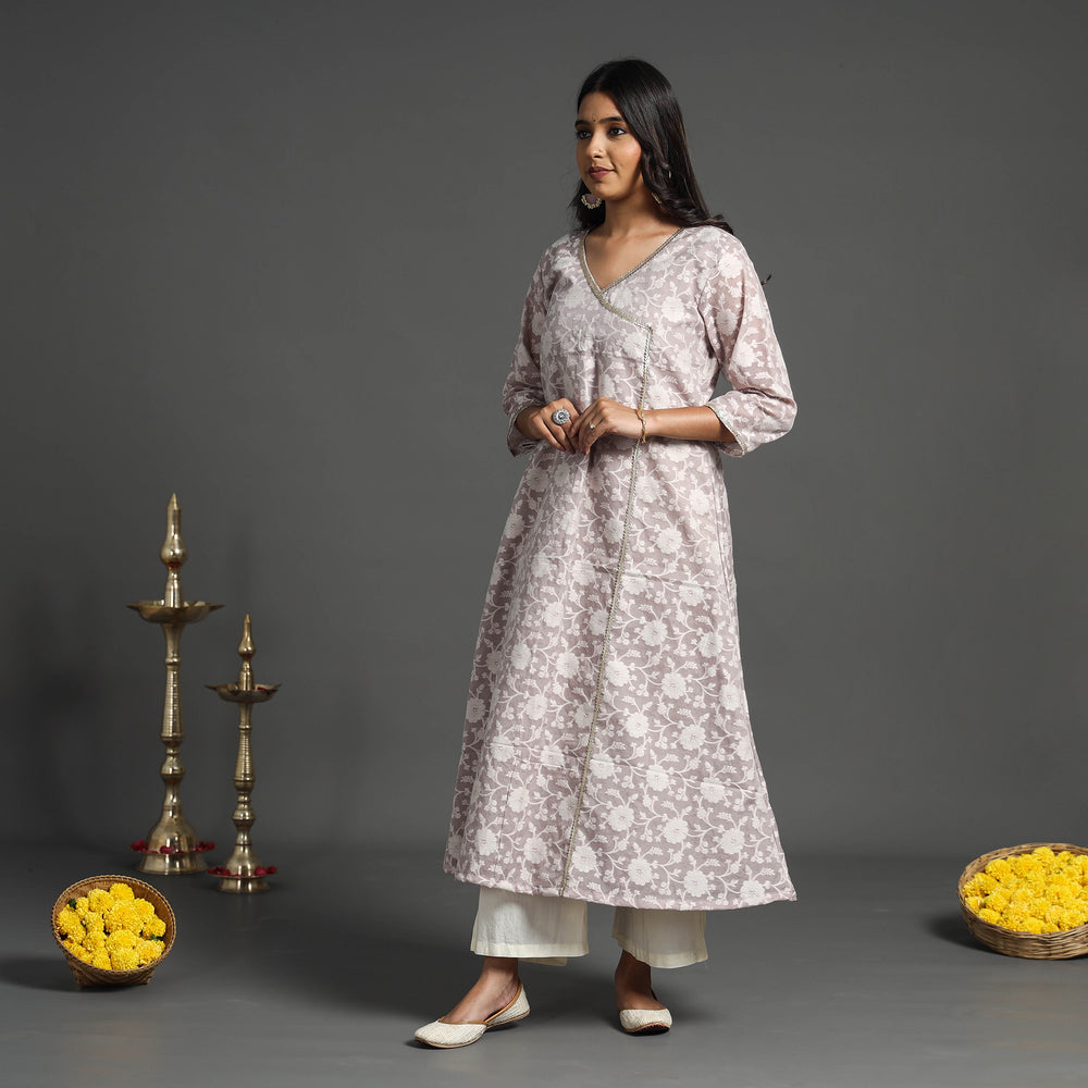 Light Pink - Handwoven Cutwork Cotton Banarasi Kurta 07