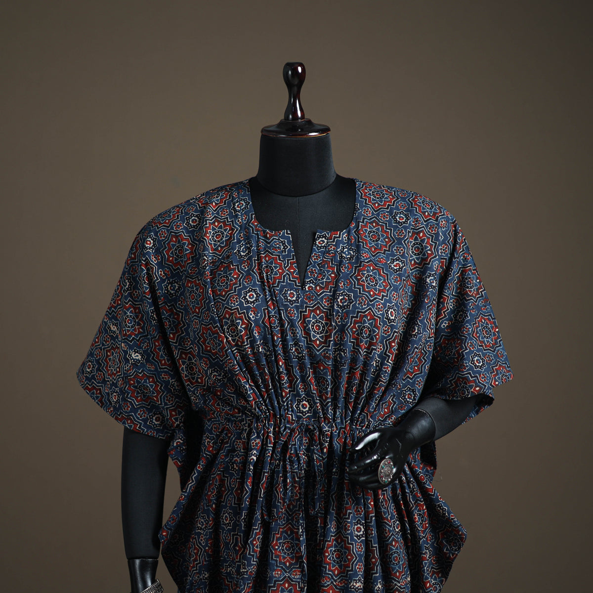 Ajrakh Hand Block Print Natural Dyed Cotton Kaftan (Medium) 78