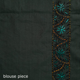 Green - Bengal Kantha Hand Embroidery Silk Cotton Chapa Work Saree 14
