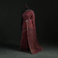 Maroon - Bengal Kantha Hand Embroidery Silk Cotton Chapa Work Saree 13
