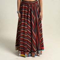 Multicolor - Hand Block Printed Cotton Long Ajrakh Skirt 07