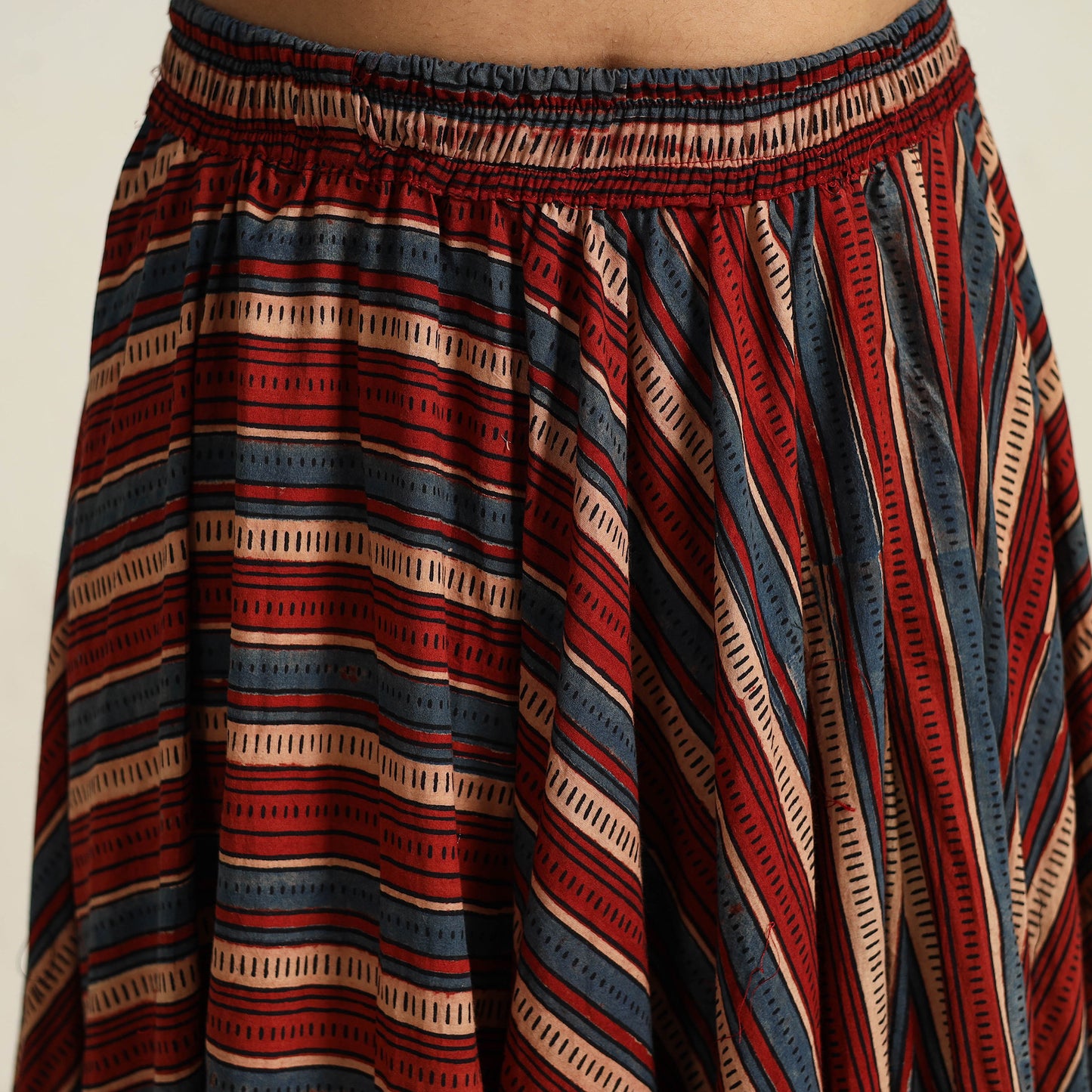 Multicolor - Hand Block Printed Cotton Long Ajrakh Skirt 07