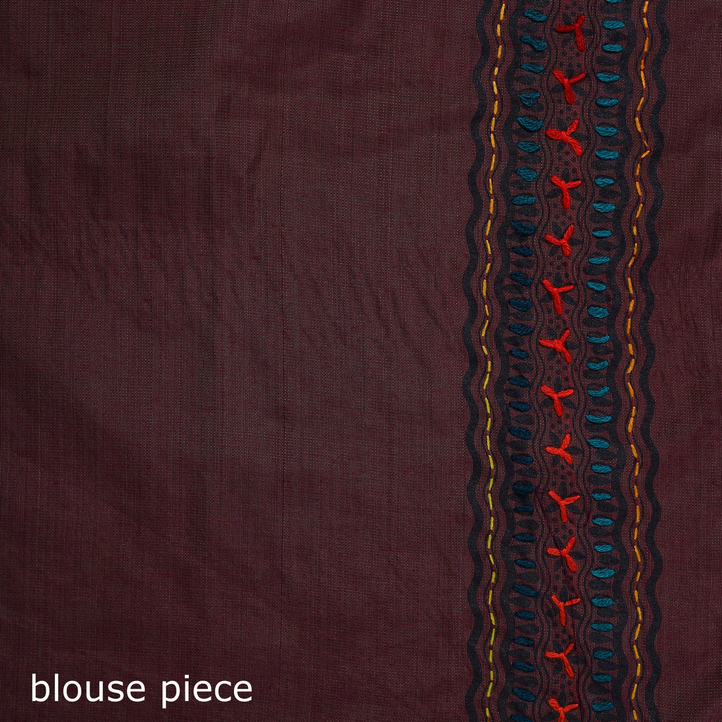 Maroon - Bengal Kantha Hand Embroidery Silk Cotton Chapa Work Saree 13