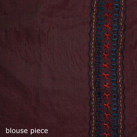 Maroon - Bengal Kantha Hand Embroidery Silk Cotton Chapa Work Saree 13